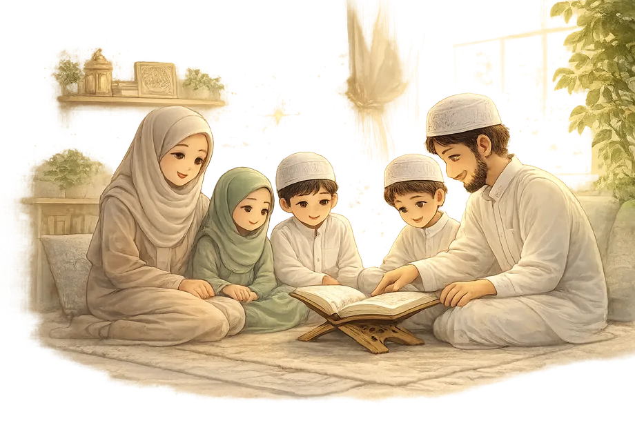 A family learning the Quran together